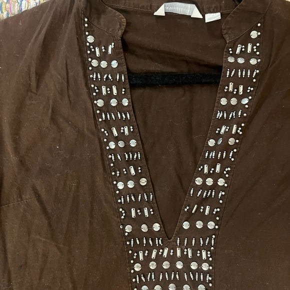 New York & Company Brown Tunic with Embellished Neckline - Picture 3 of 6